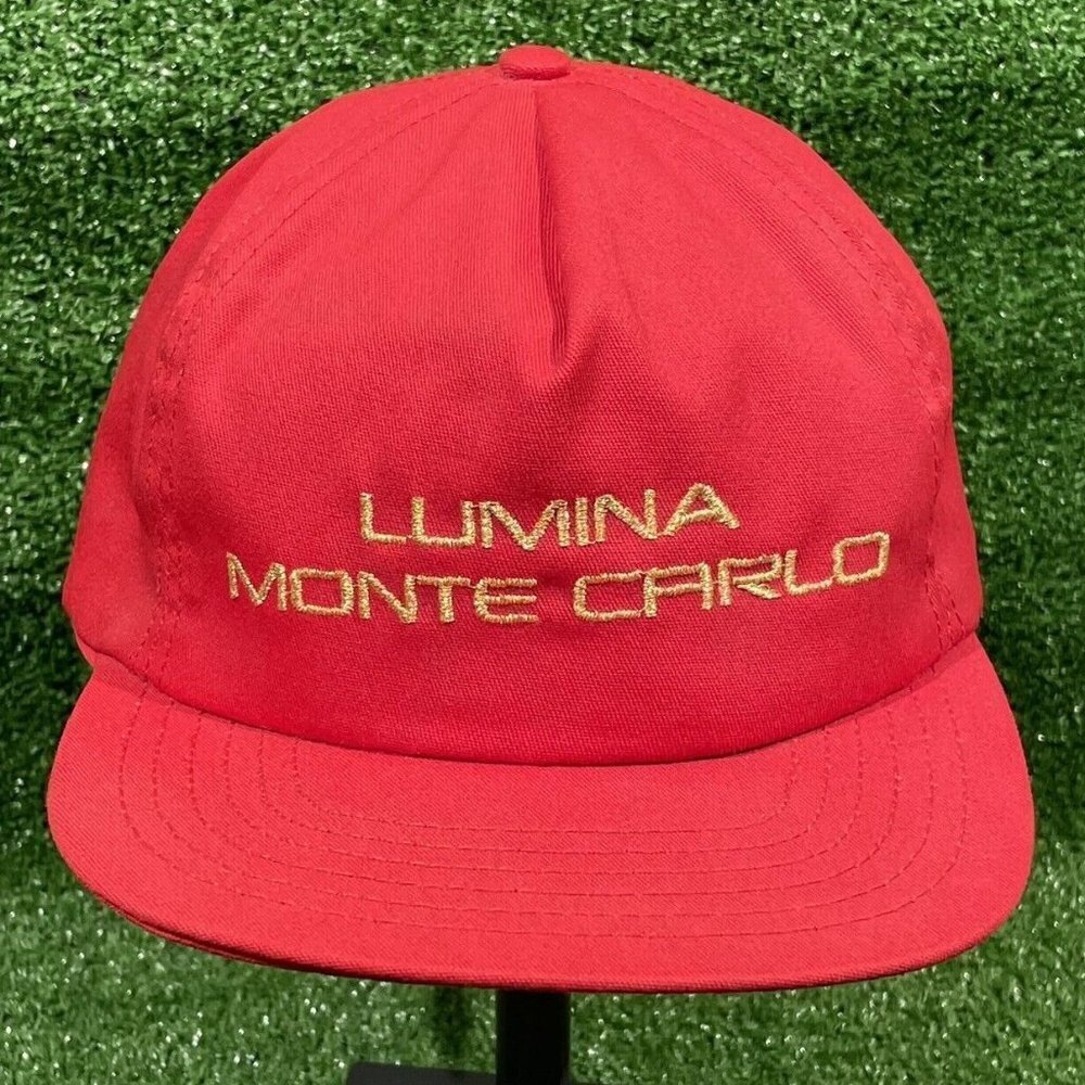 VINTAGE 90s Chevrolet Lumina Monte Carlo Snapback Hat Trucker Cap Red Adjustable
